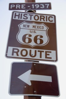 USA, New Mexico, Santa Fe, Roadsign on The Old Santa Fe Trail for the Historic Route 66