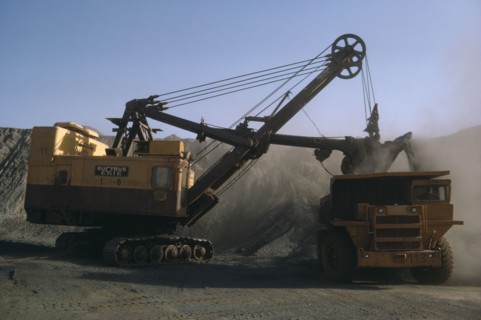 MAURITANIA, Zouerate, Extraction of iron ore by machinery in mine.