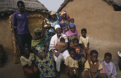 GHANA, North, Rural village muslim family including two wives.