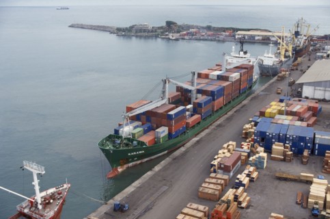 IVORY COAST, San Pédro, Container vessel docked at San Pédro port.