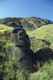 PACIFIC ISLANDS, Easter Island, Rano Raraku Crater. Monolith Moai head statue