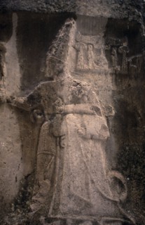 TURKEY, Corum, Hattusas, Ancient Hittite capital.  Detail of carved temple guardian at the Büyük