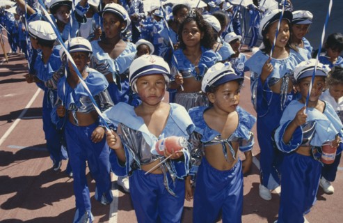 SOUTH AFRICA, Western Cape, Cape Town, Children in costumes and face paint taking part in Cape Coon