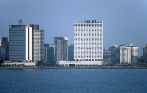 INDIA, Maharastra, Bombay, Modern buildings on city skyline.