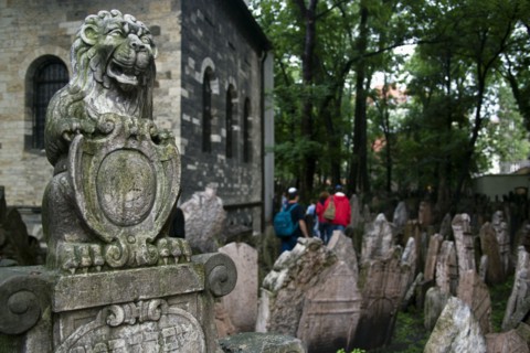 CZECH REPUBLIC, Bohemia, Prague, The tombstone of the Jewish nobleman Hendela Bassevi outside the