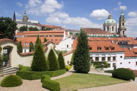 CZECH REPUBLIC, Bohemia, Prague, The 18th Century Vrtba Gardens with St Vitus Cathedral in Prague