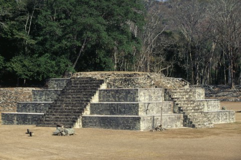 HONDURAS, Copan, Step Pyramid in the Great Plaza of Mayan ruins in the Western Highlands.