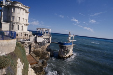 FRANCE, Provence Cote d’Azur, Alpes Maritimes, Nice. Cap de Nice. Diving port built on rocks along