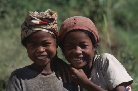 MADAGASCAR, People, Children , Portrait of two girls smiling