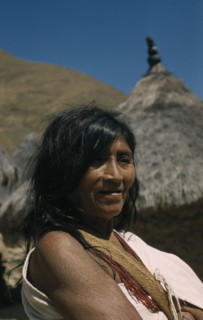 COLOMBIA, Sierra Nevada de Santa Marta, Kogi Tribe, Portrait of older woman wearing necklace of