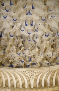 SPAIN, Andalucia, Granada, The Alhambra.  Detail of intricate stonework in the Ambassador’s Room.