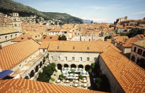 CROATIA, Dalamatia, Dubrovnik, View of the old town from the curtain wall. The old town is