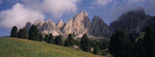 ITALY, Dolomites, Trentino, "Cirspitzen ridge, Gardena Pass, Sella region."