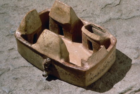 PERU, Arts, Inca period ceramic representation of farmers compound.