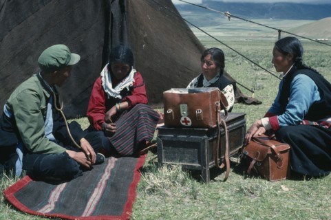 TIBET, Medical, Travelling doctor visiting nomadic herders in the Tibetan Highlands.