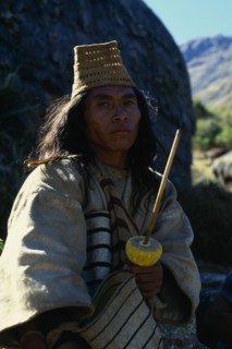 COLOMBIA, Sierra Nevada de Santa Marta, Valley of Surlivaka, Kogi mama/priest Juan Vacuna wearing