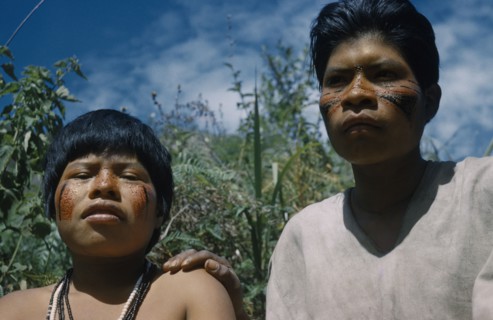 COLOMBIA, Sierra de Perija, Yuko - Motilon , Gabriel and wife with red “Achiote” and black fungal