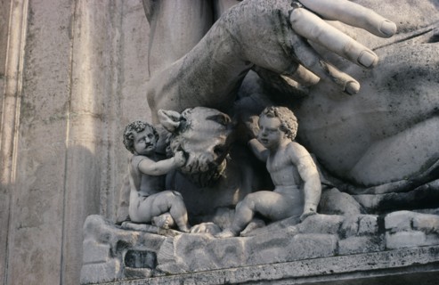 ITALY, Lazio, Rome, Piazza del Campidoglio.  Statue in front of Senator’s Palace.