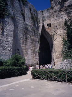ITALY, Sicily, Siracuse, "Latomie stone quarries caves, also used for prisons. Tourists at the