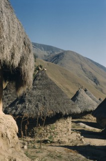 COLOMBIA, Sierra Nevada de Santa Marta, Kogi Tribe, "Grass thatched dwellings of San Miguel, with