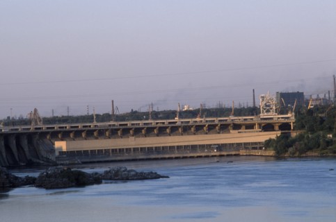UKRAINE, Zaporizhzhia,  Dnieper River , "The Dnieper Hydroelectric Station or DnieproGES, is the