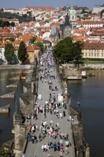 CZECH REPUBLIC, Bohemia, Prague, The Charles Bridge across the Vltava River leading to the Little