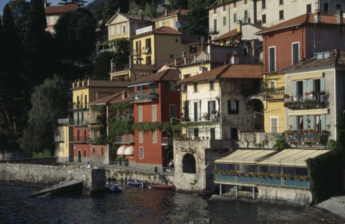 ITALY, Lombardy, Varenna, Town and harbour on the shores of Lake Como.