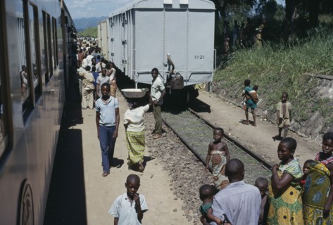 CONGO, Transport, Train and passengers at country railway station.