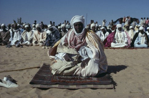 CHAD, Prayer, Muslim chief at prayer during festival.