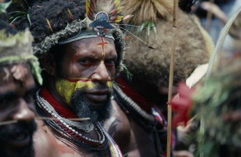 PACIFIC ISLANDS, Melanesia, Papua New Guinea, Southern Highlands. Tari. Huli Tribe Wigmen in