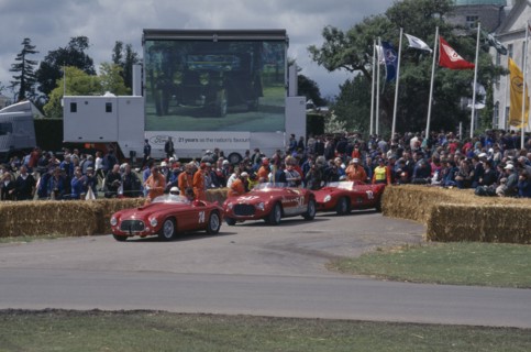 ENGLAND, West Sussex, Goodwood, Festival of Speed. Three red Ferraris 2 litre built in 1950 4.1