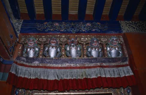 TIBET, Lahasa, The Potala Palace. Chief residence of the Dalai Lama. Detail of interior decoration