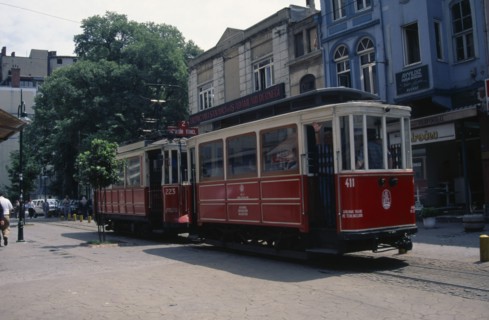 TURKEY, Istanbul, Tunel Tram on Istiklal Caddesi or Independence Avenue in the Beyoglu district of