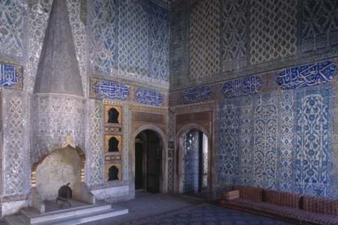 TURKEY, Istanbul, Topkapi Palace.  Interior of the Double Kiosk showing ornate decoration and Iznik