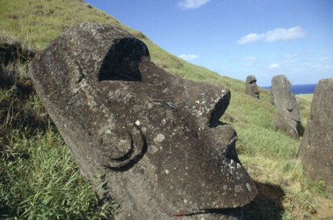 PACIFIC ISLANDS, Easter Island, Rano Raraku Crater. Moai Statues abandonned in transit on the