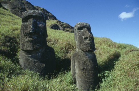 PACIFIC ISLANDS, Easter Island, Rano Raraku Crater. Moai Statues abandonned in transit on the