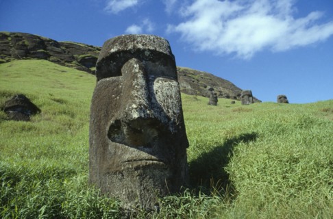 PACIFIC ISLANDS, Easter Island, Rano Raraku Crater. Moai Statues abandonned in transit on the