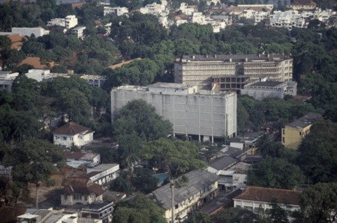 VIETNAM, South, Ho Ch Minh City, Elevated view over city architecture and the large white United