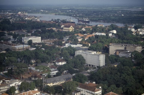 VIETNAM, South, Ho Ch Minh City, Elevated view over city architecture and the large white United