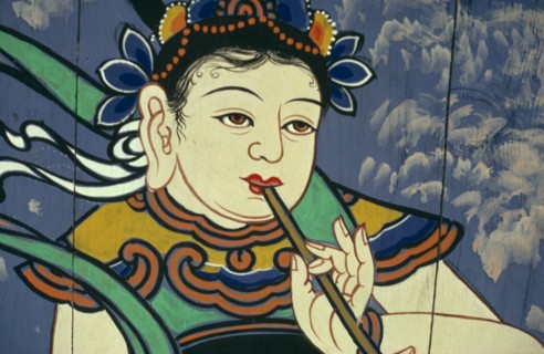 SOUTH KOREA, Arts, Painting, Detail of figure in a Buddhist temple painting