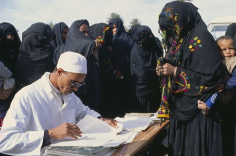 MOROCCO, South, Medical, Doctor visiting oasis comunity south of Zagora to give post natal care and