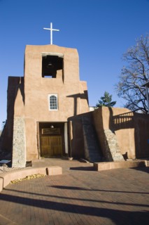 USA, New Mexico, Santa Fe, The San Miguel Mission church built in the adobe style