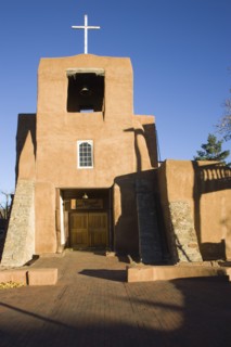 USA, New Mexico, Santa Fe, The San Miguel Mission church built in the adobe style
