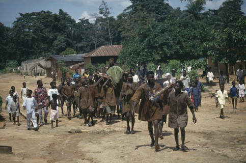 GHANA, Volta Region, Hohoe District, Wli Agumatsa waterfall festival which commemorates and gives