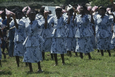 GHANA, Volta Region, Hohoe District, Wli Agumatsa waterfall festival which commemorates and gives