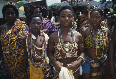 GHANA, Volta Region, Hohoe District, Wli Agumatsa waterfall festival commemorating and giving