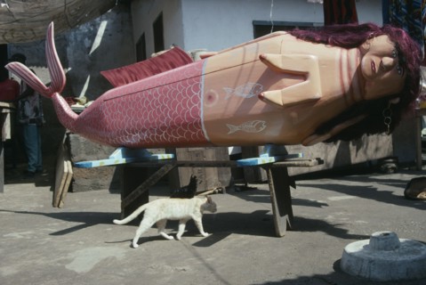 GHANA, South, Teshie, Coffin made and painted to represent a mermaid for Ga tribal priestess of the