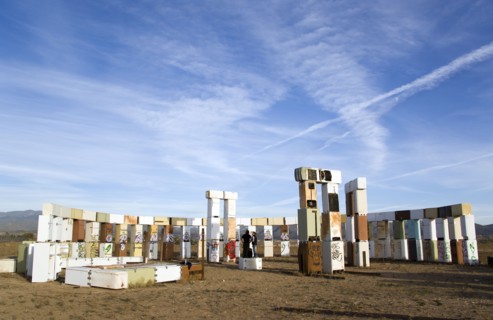 USA, New Mexico, Santa Fe, Stonefridge a life sized replica of Stonehenge made out of recycled