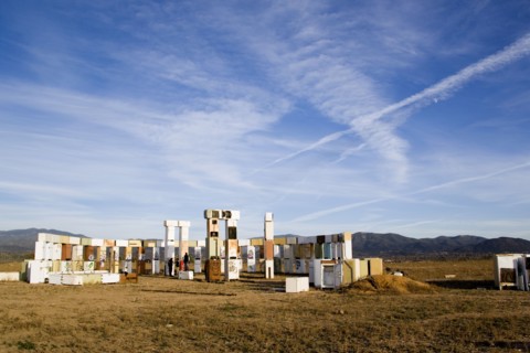 USA, New Mexico, Santa Fe, Stonefridge a life sized replica of Stonehenge made out of recycled