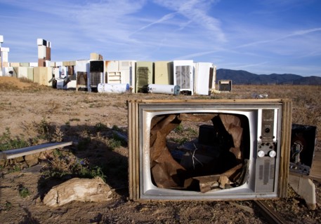 USA, New Mexico, Santa Fe, Stonefridge a life sized replica of Stonehenge made out of recycled